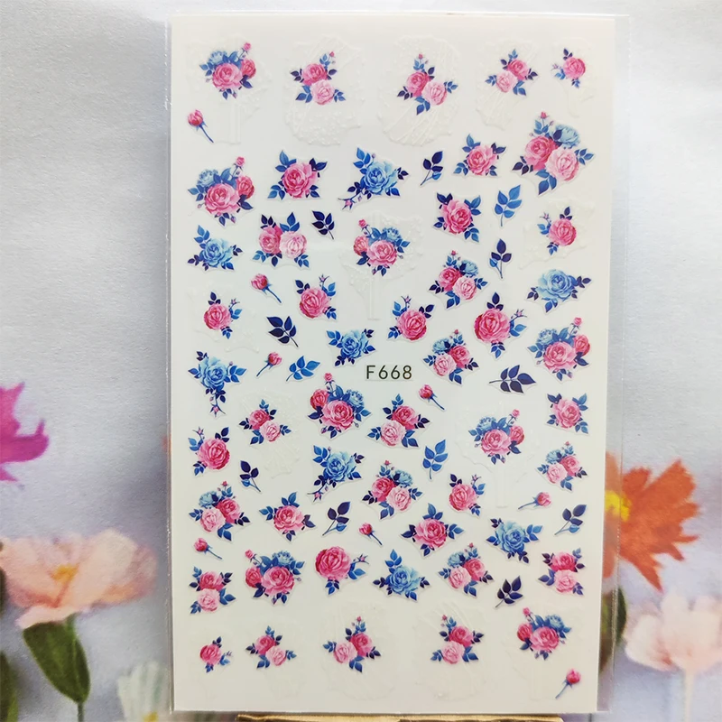 

3D наклейки для ногтей весна осень розовый синий пион цветок клей наклейки для ногтей лист узор наклейки для маникюра дизайн ногтей украшени...