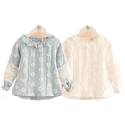 Осень-весна 2021, модная детская одежда, детская рубашка с воротником-стойкой и длинным рукавом, с цветочным вырезом, блузка для девочек