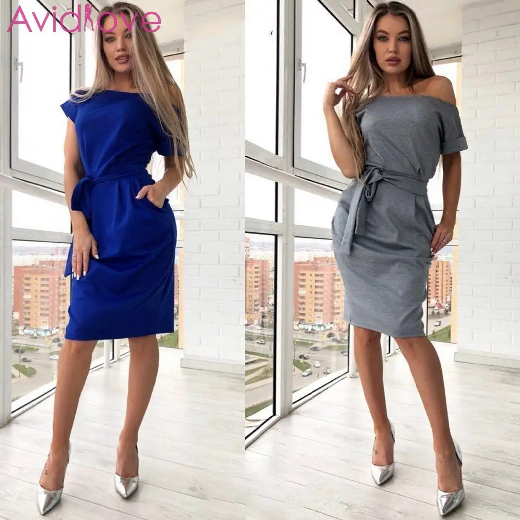 Женское модное Повседневное платье с вырезом лодочкой и коротким рукавом