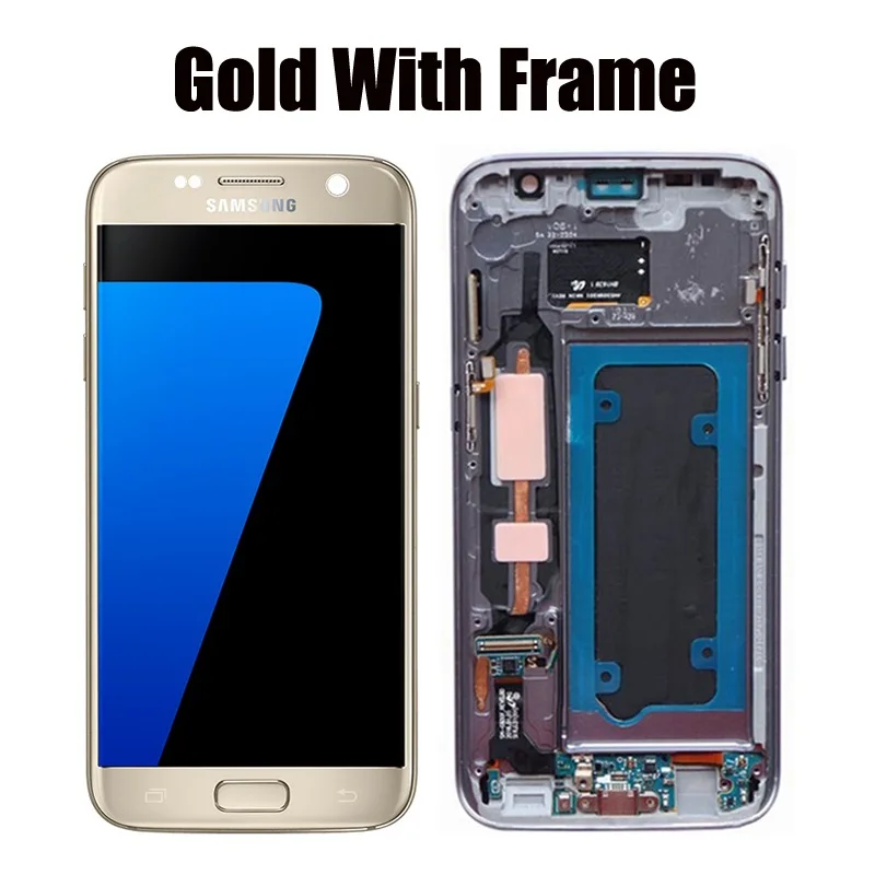 Gold with frame 5,1 ''Burn-тени ЖК-дисплей с рамкой для SAMSUNG Galaxy S7 Дисплей G930 G930F Сенсорный экран планшета с Услуги Pack - Цвет: Gold with frame