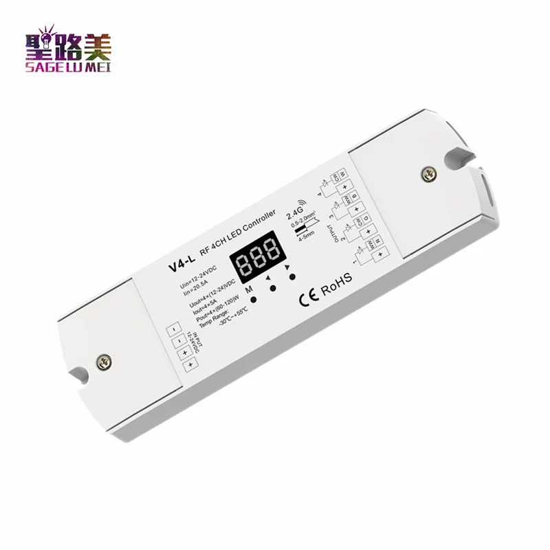 V4-L 12-24VDC RGBW/RGB/ССТ/затемнения 4 канала светодиодный RF контроллер 240W-480W 4CH 5A/CH 500 Гц