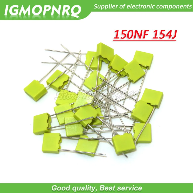 

20 шт. коррекции конденсатор с алюминиевой крышкой, 150NF 154J 100V 5 мм полипропиленовая защитная пленка Пластик пленочный конденсатор