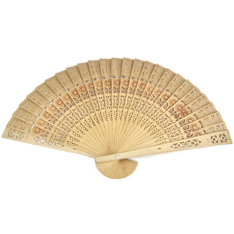 Bamboo Crafts Folding Hand Fan 20cm Wooden Carved Sunflower Print Fragrant Home Decoration Gifts for Women | Дом и сад