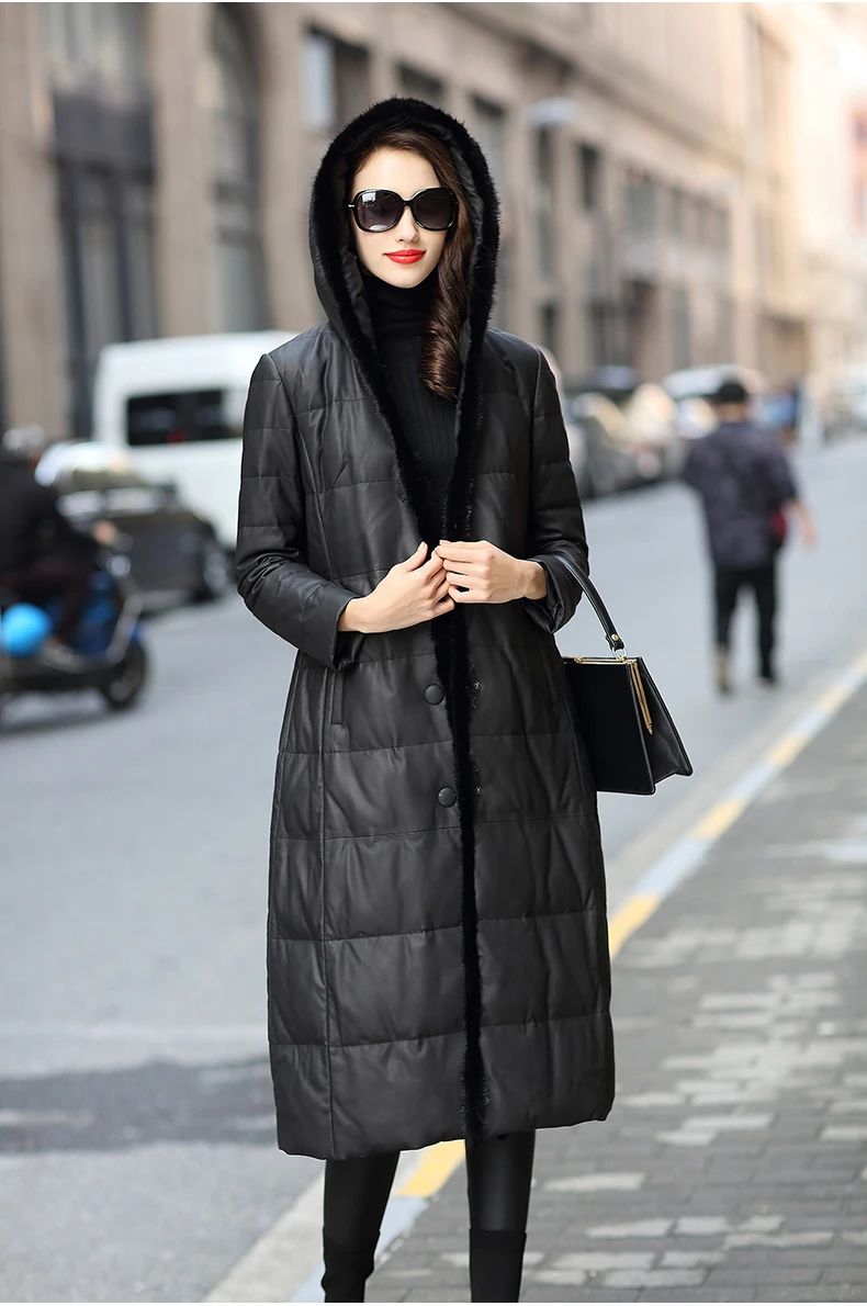 Бесплатная доставка новинка куртка из натуральной кожи ягненка длинное женское