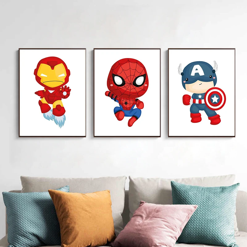

Superhero Marvel Posters Cartoon Captain America Iron Hulk Spiderman Canvas Painting Prints Wall Art Picture Nursery Room Decor