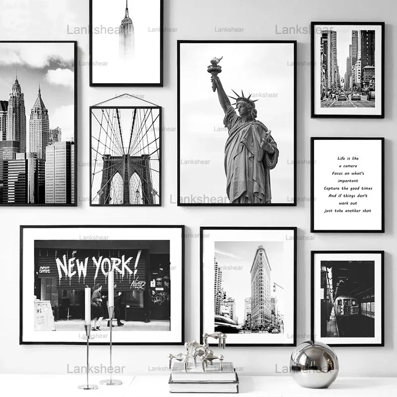 

Canvas Painting New York City Poster and Prints Statue of Liberty Pictures Black and White Wall Artwork Living Room Decoration