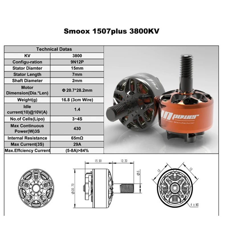 RCinpower-Motor sin escobillas SmooX 1507 Plus, 2680kv, 4200kv, para Dron de carreras de control remoto, helic&oacute;ptero, 2 uds.-4