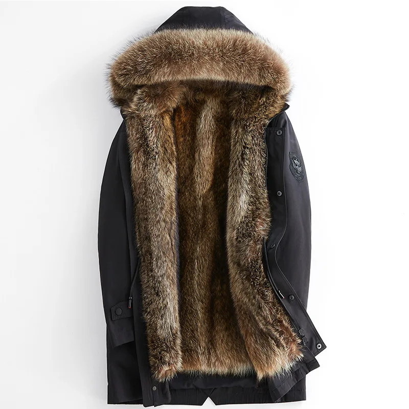 

winter jacket men clothes 2019 real raccoon fur parkas long coat fur hooded windbreaker snow outerwear overcoat big size black