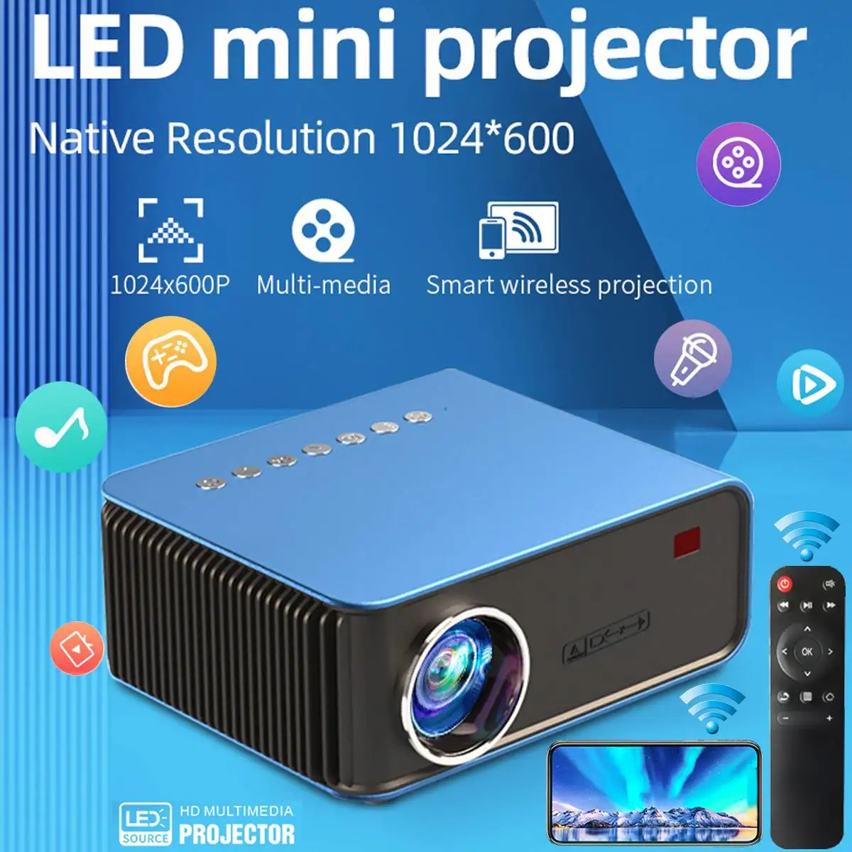 

Full HD Mini Projector T4 1080P LED Android IOS Youtube WiFi Projector Video for Phone Home Cinema 3D Smart Movie Game Projector
