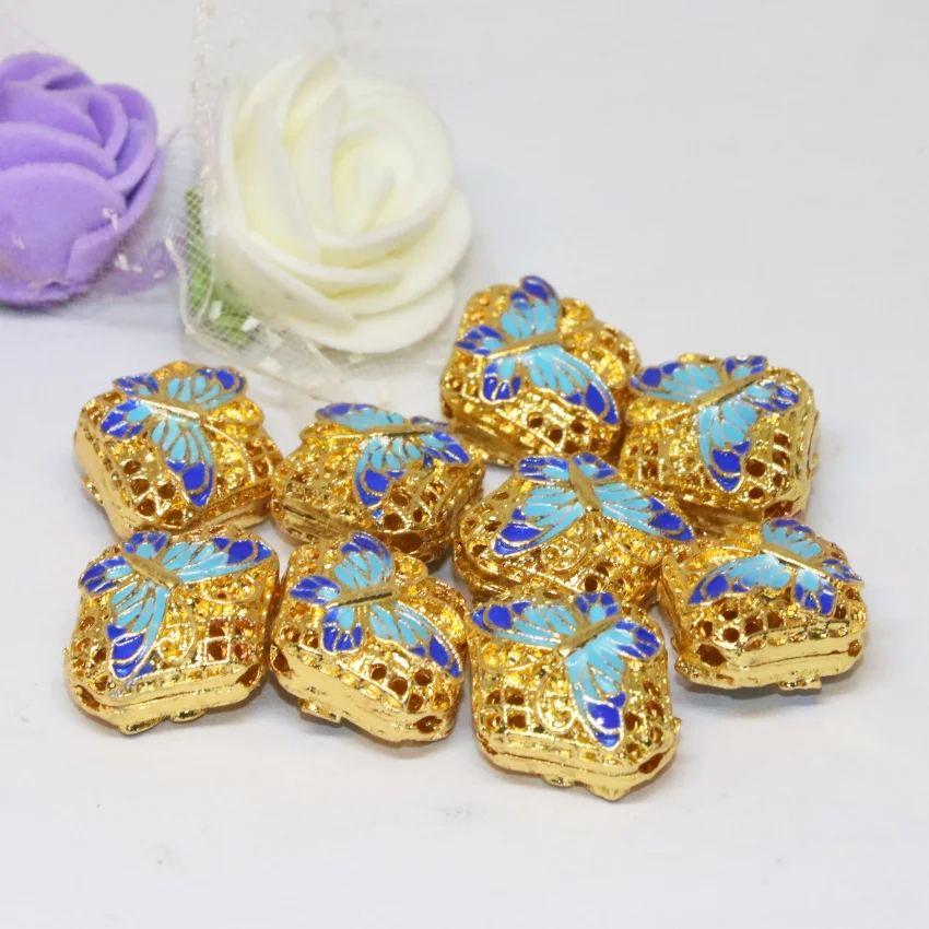 

Exquisite 5pcs 18 shape assorted hollow gold-color cloisonne accessories enamel spacers beads high grade jewelry findings B2490