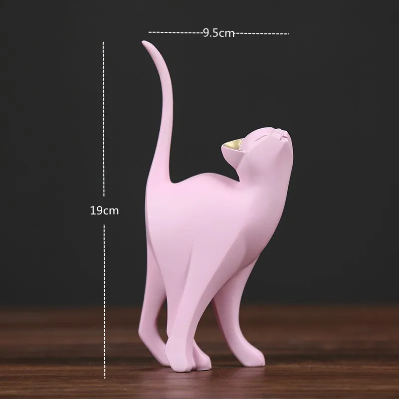 

15cm Resin Pink Cat Figurines Bedroom Decoration Abstract Statue Nordic Animal Figure Home Decor Sculpture New Year Gifts