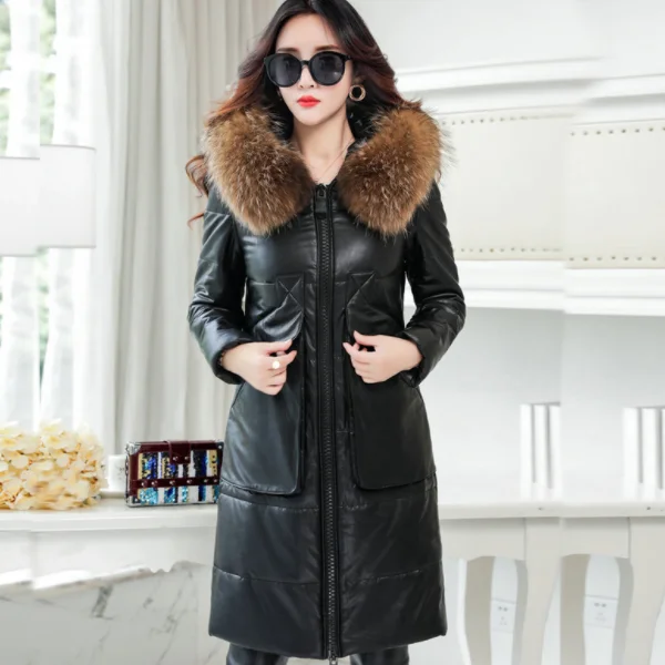 Зимний женский пуховик из искусственной кожи новинка длинное женское кожаное