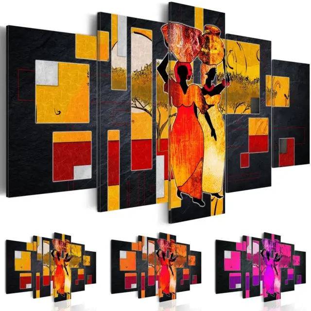 

5 Panel Abstract African Women Poster Overhead Clay Pot Landscape Canvas Painting Wall Art Print Picture Home Decor No Frame