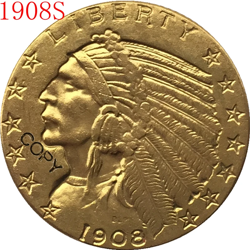 

24-K позолоченный 1908-S $5 золото индийская половина монета с изображением орла копия