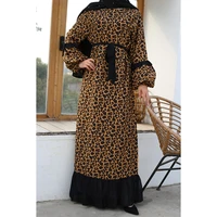muslim abaya dress women leopard ruffle big swing arab dresses evening moroccan kaftan hijab long robe dubai turkey clothing 3xl