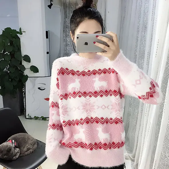 Cheap wholesale 2021 spring autumn winter new fashion casual warm nice Christmas women pink sweater woman female OL BAy3009 images - 6