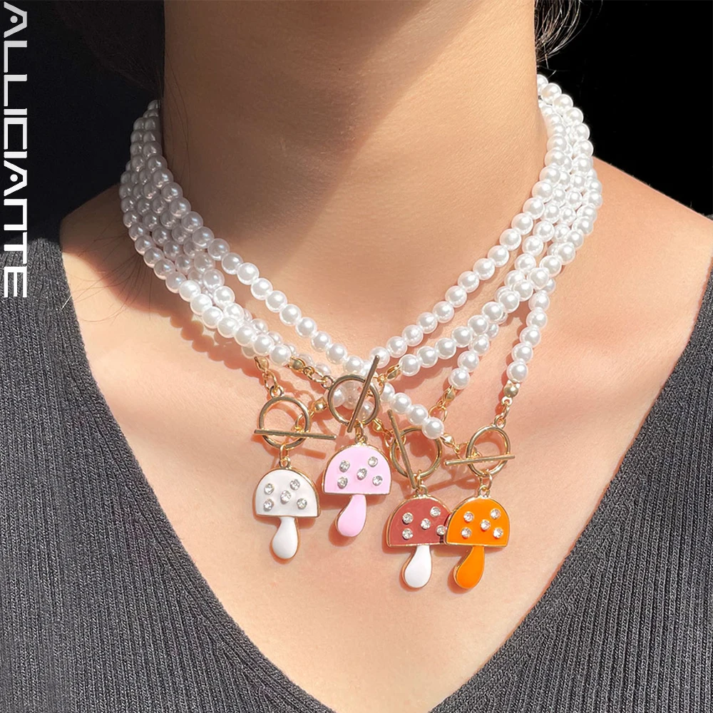 Женское ожерелье с жемчужными бусинами и кристаллами | Украшения аксессуары