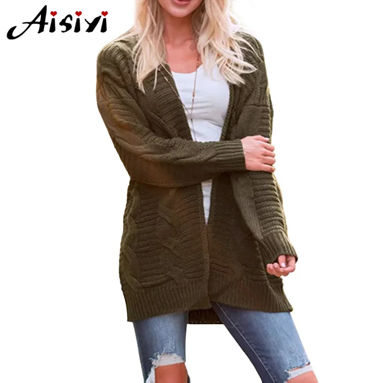 2019 autumn and winter new Amazon explosion models twist cardigan solid color long thick sweater |