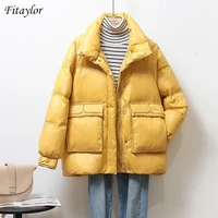 fitaylor 2020 new winter women stand collar loose down coat 90 white duck down short parkas big pocket snow warm thick outwear
