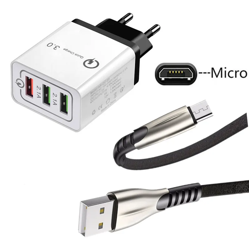 Кабель Micro USB 1 м QC 3 0 адаптер для быстрой зарядки Samsung galaxy J4 J5 J7 A10 LG Q60 W30 Honor 7A 8X Realme 2