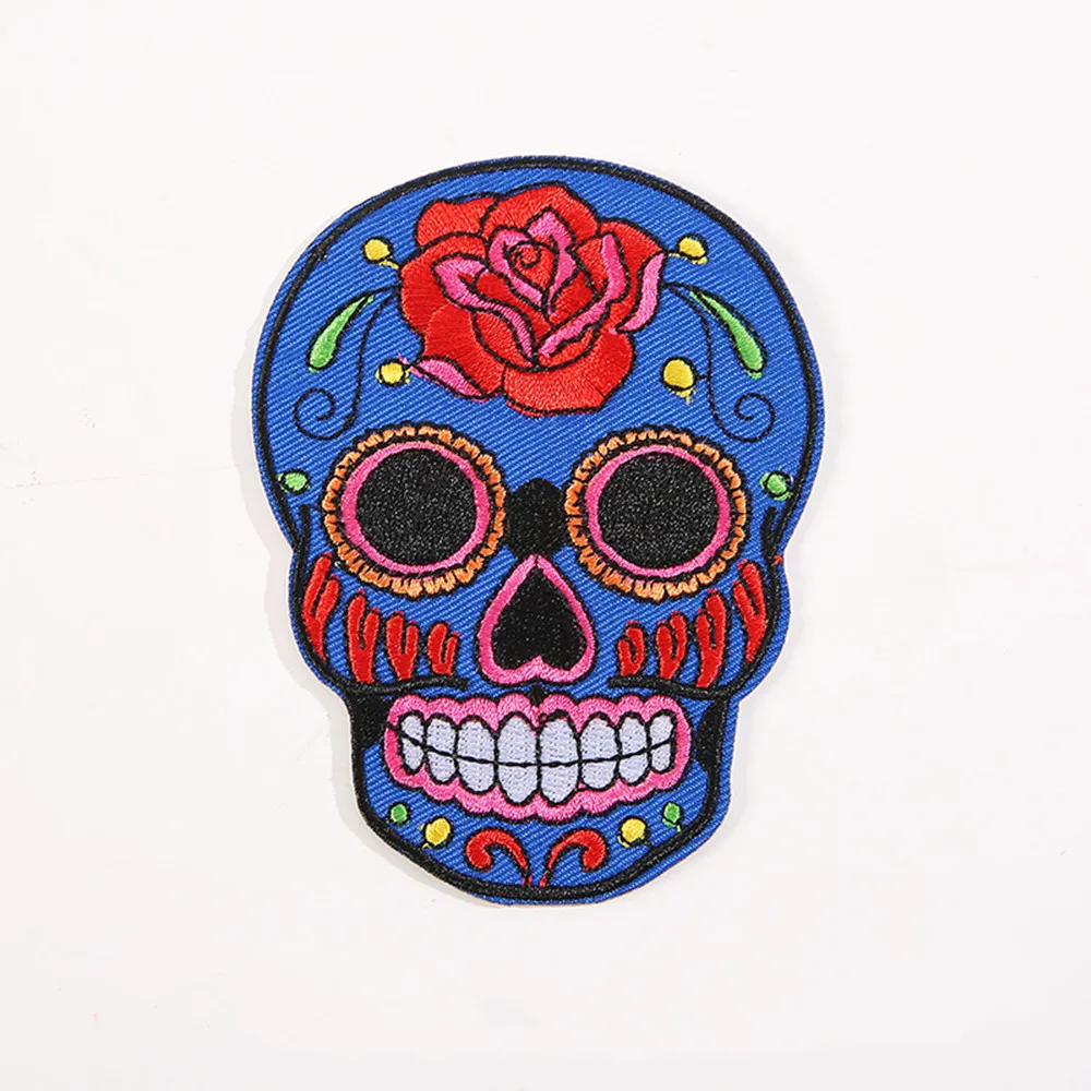 

3/17Pcs Ghost Rider Skull Embroidery Patches Various Style Flower Rose Skeleton Iron On Patches for Clothing jackets jeans
