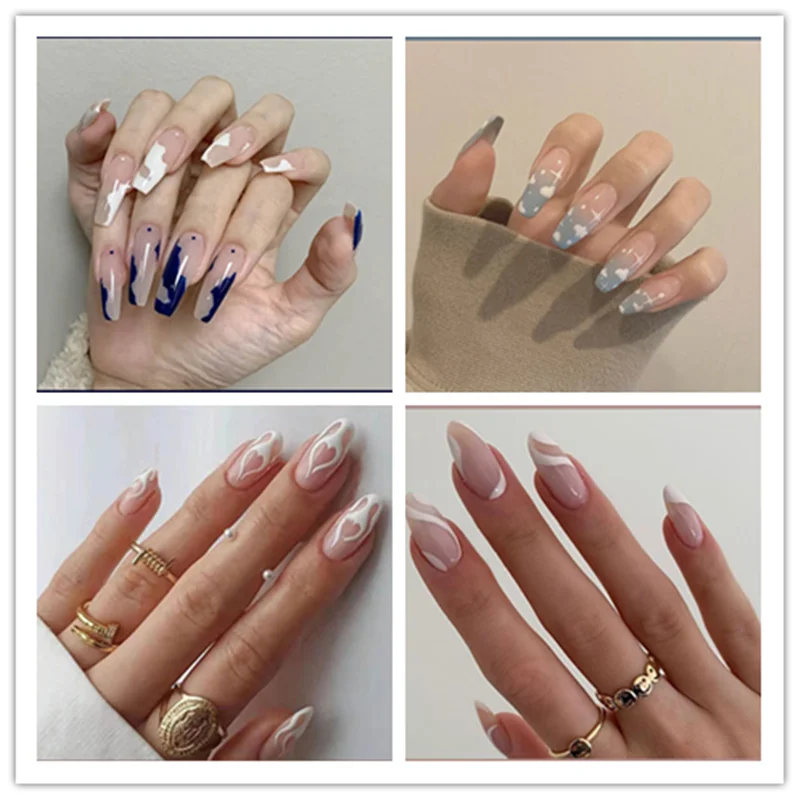 

Fake Nails Press on Nail Coffin Art Stick Clear False Tipsy with Tips Full Cover Artificial Long Glue Supplies for Professionals