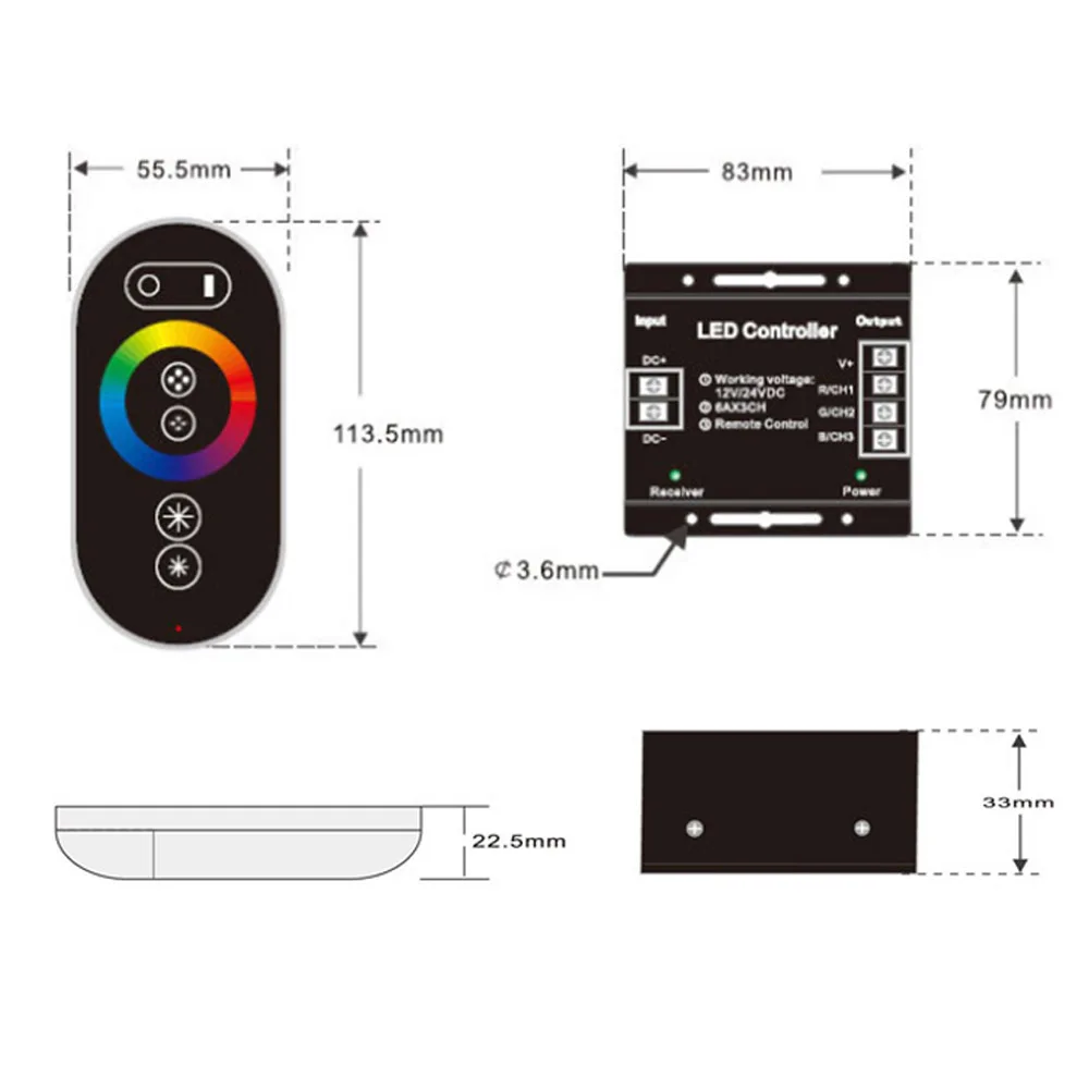 Сенсорный светодиодный RGB Одноцветный диммер контроллер RF 433 МГц беспроводной 18A 216 Вт DC 12 В 24 в светодиодный пульт дистанционного управления для светодиодных лент