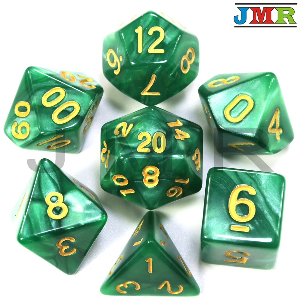 Dados De Rpg 7 шт./компл. многогранные RPG игры мраморный эффект кости D4-D20 мульти стороны кости Поп для подземелья и Драконов - Цвет: Green 02 Gold Ink