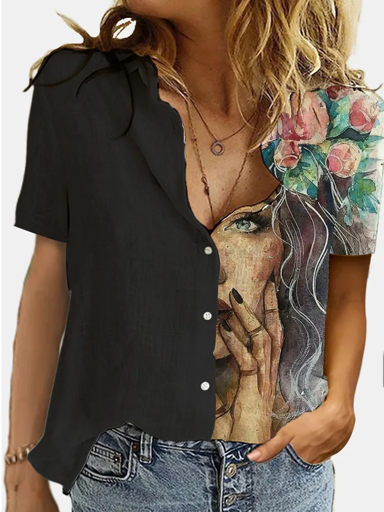 

Блузка женская с коротким рукавом, Повседневная офисная рубашка с отложным воротником, одежда для пар, рубашка, лето 2021