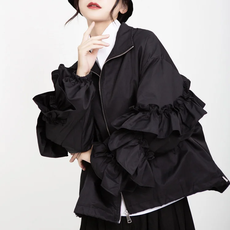 

2020 autumn new women's jacket ear edge bubble sleeve windproof warm jacket women's