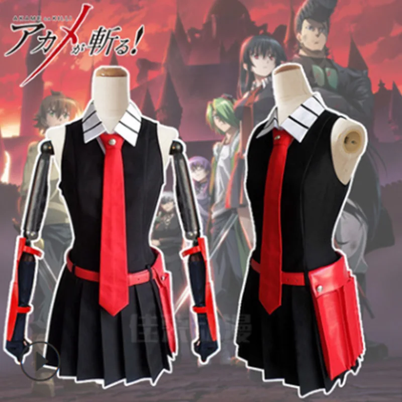Костюм для косплея аниме Kurome Akame ga KILL черная Униформа без рукавов женское платье |