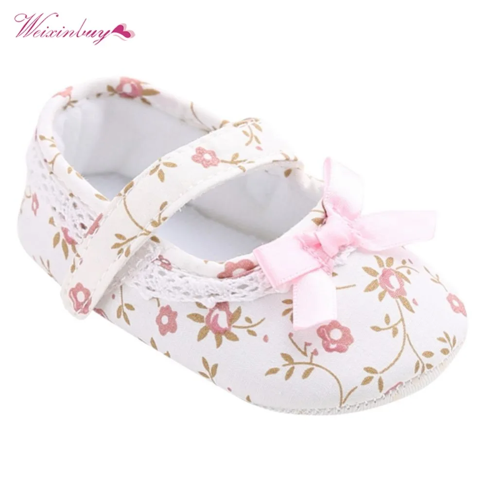

WEIXINBUY Ballet Dress Baby Toddler First Walkers Crib Floral Soft Soled Anti-Slip Shoes Infant Newborn Girls Princess Shoes