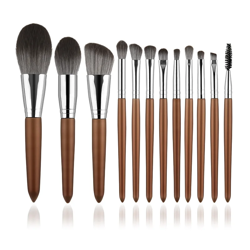 12Pcs Wood Handle Makeup Brushes Portable Set Loose Powder Eyelash Eyeshadow Beauty Cosmetic Tool