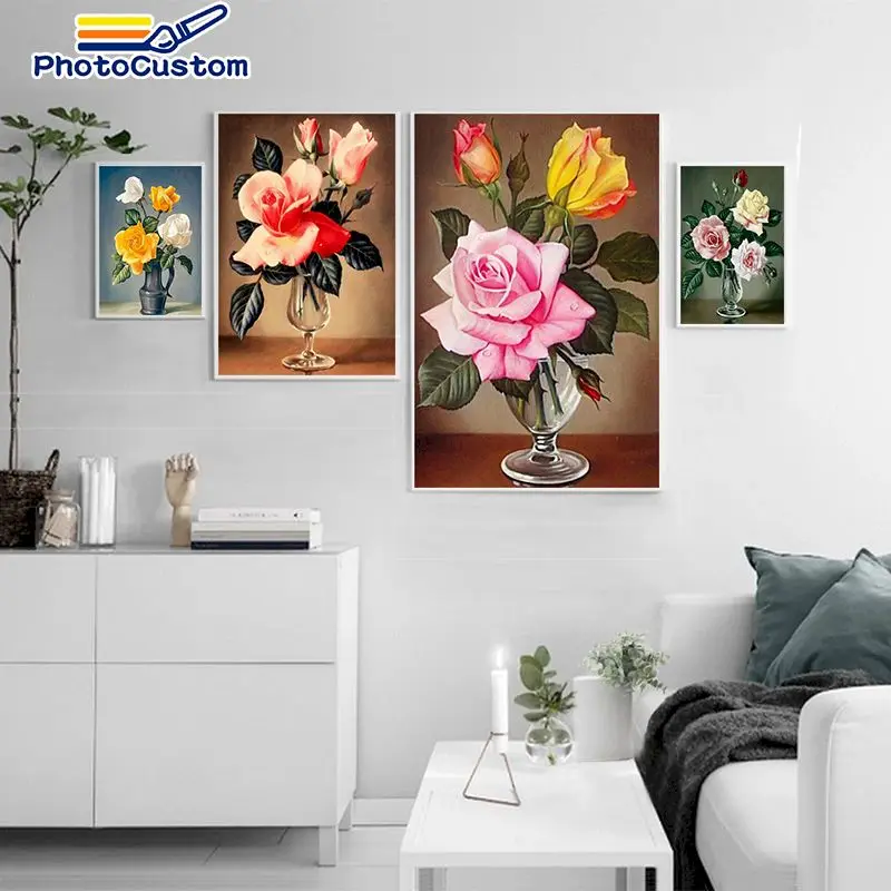 

PhotoCustom Frameless Flowers Painting By Numbers Wall Decor Handpainted For Adults Handpainted Gift Frame Artwork