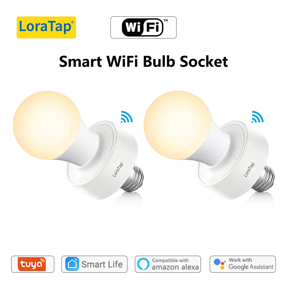 Tuya Smart WiFi Light Socket Lamp Holder for Led Bulb E27 E26 Google Home Echo Alexa Voice Control, Remote Control ON OFF