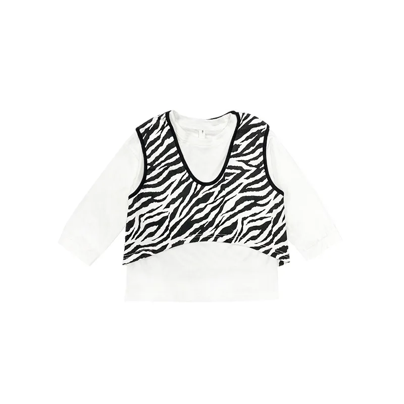 

2021 New girl's T-shirt children's little girl's fake two long sleeve bottomed top spring and Autumn wear shirt 11-45