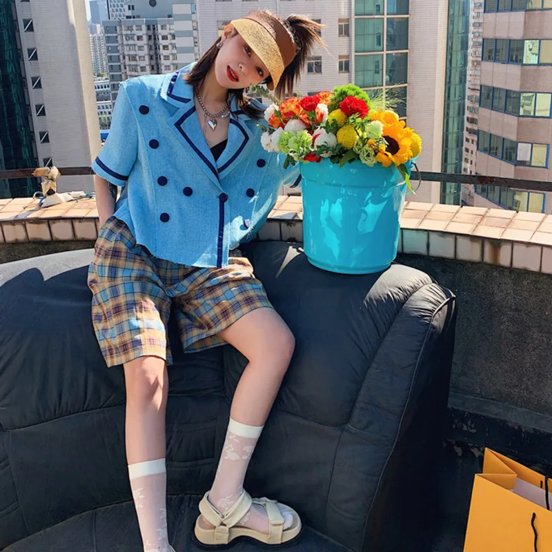 

LANMREM Women's New High Waist Versatile Shorts Style Casual Plaid Temperament Loose Fit Fashion Tide Summer 2021 2H1019