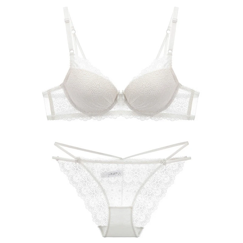 

Women's sexy lace underwear deep V girl bra top thin bottom thick small chest gather comfortable breathable bra set. WT048
