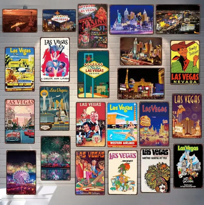 

Las Vegas City Tourism Metal Sign Shabby Chic Bar Wall Art Art Home Restaurant DU-3672A Vintage Decoration Unique Gift