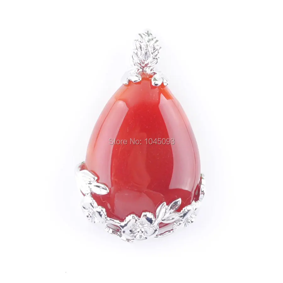 YOWOST Natural Deep Red Agates Gem Stone Teardrop Silver Plated Reiki Chakra Pendant Bead 1PCS QN3468 | Украшения и аксессуары