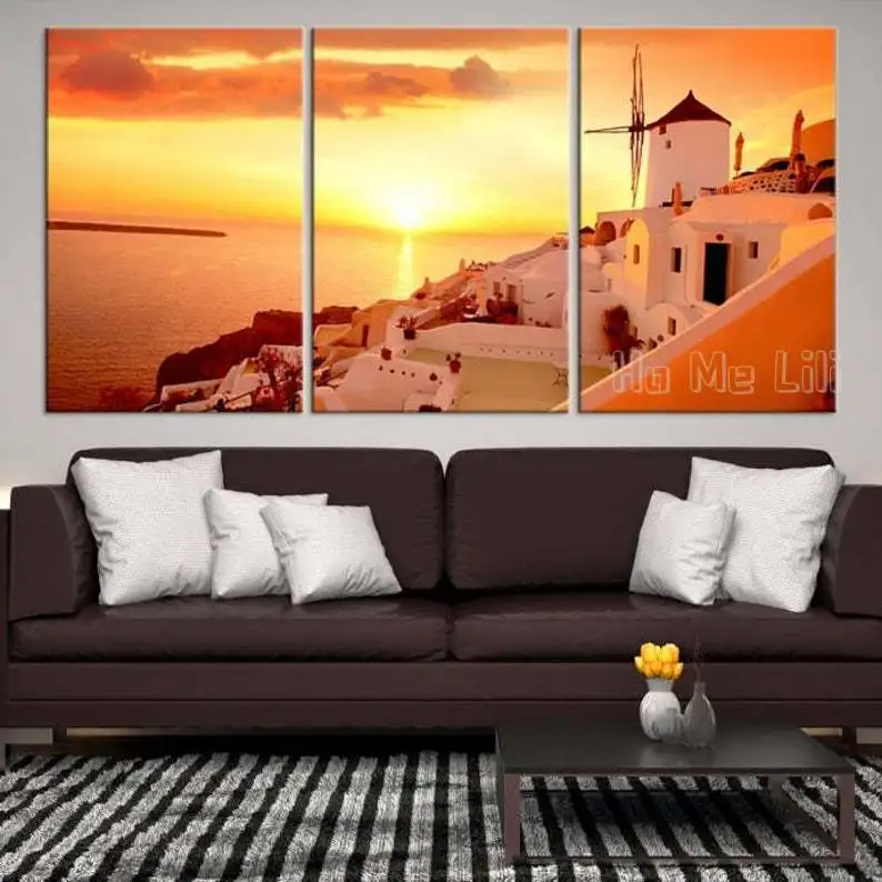 Изумительный вид на Санторини закате в Греции настенная Художественная печать