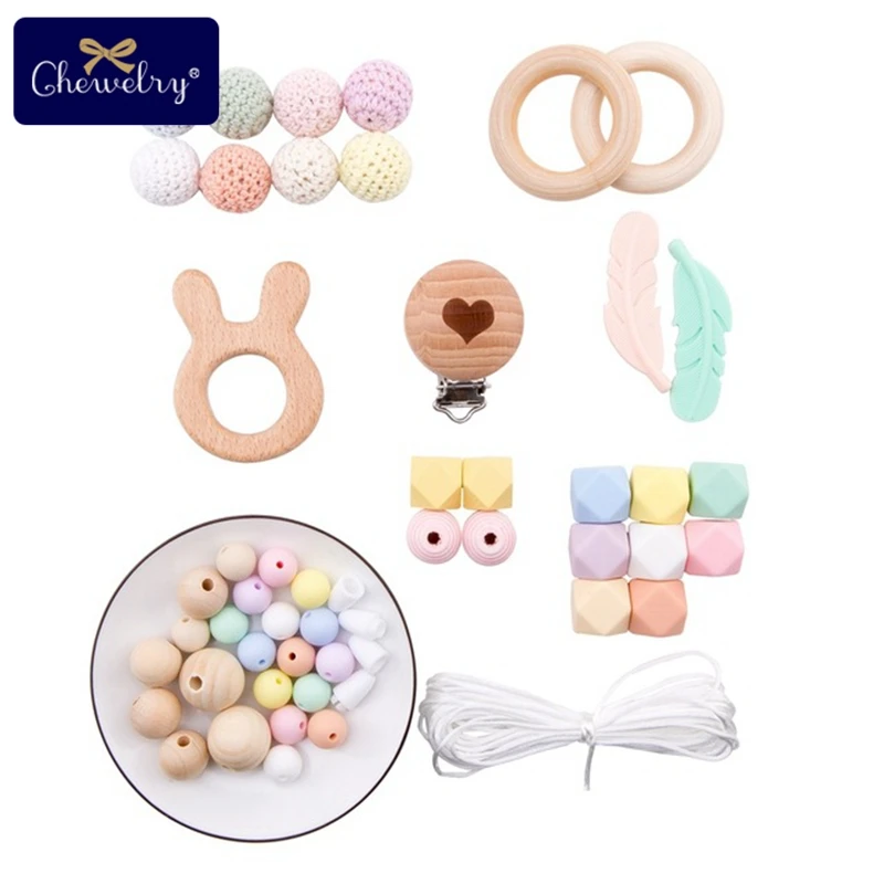Candy Rabbit Set 1 набор, детский деревянный прорезыватель, бук, соска, цепь, подвеска, вязание крючком, бисер, сделай сам, браслеты для кормления, деревянное кольцо, BPA бесплатно, детские игрушки для прорезывания зубов - Цвет: Candy Rabbit Set