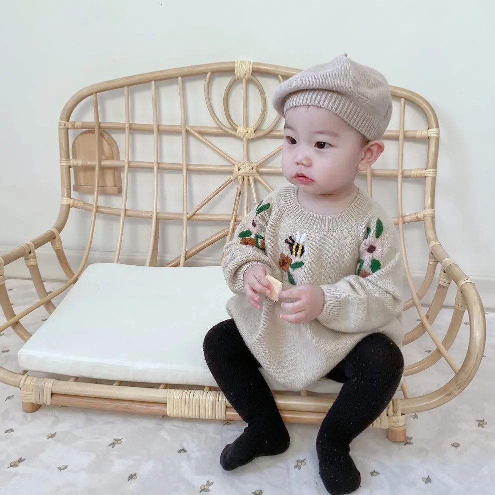 

MILANCEL 2022 Baby Bodysuits Toddler Knit One Piece Newborn Clothing Embroidery Outfit