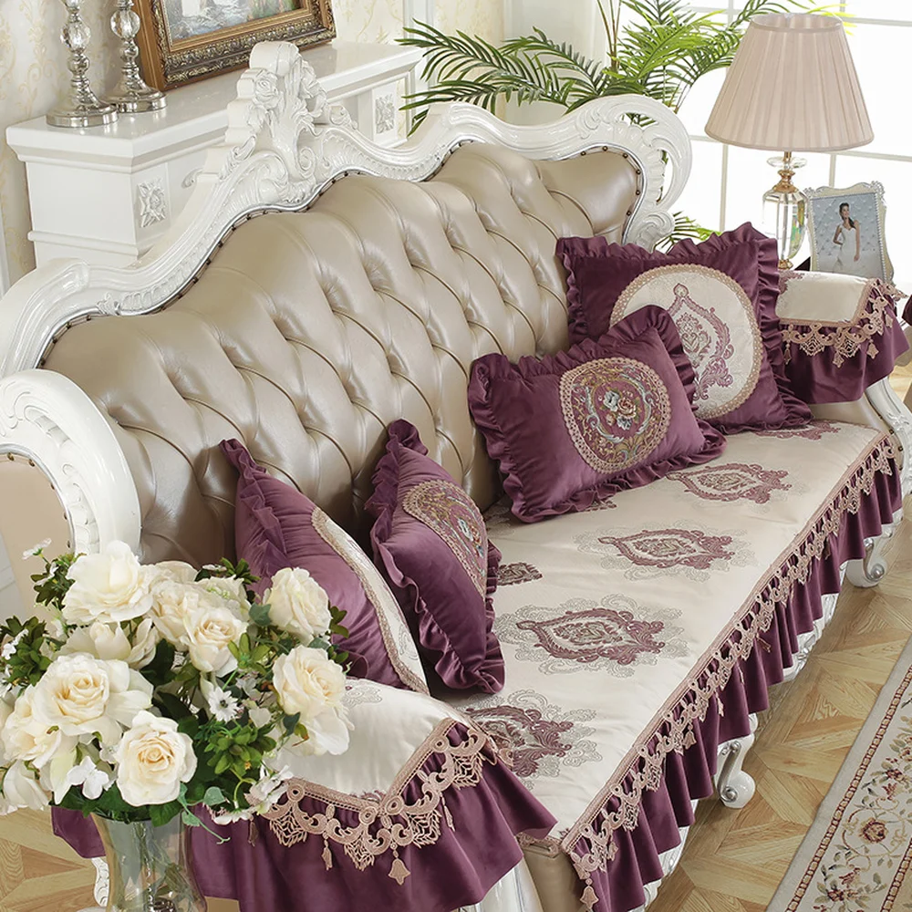 Luxurious high prhecision silk sectional sofa cover Upscale European jacquard recliner On-slip cushion pillowcase | Дом и сад