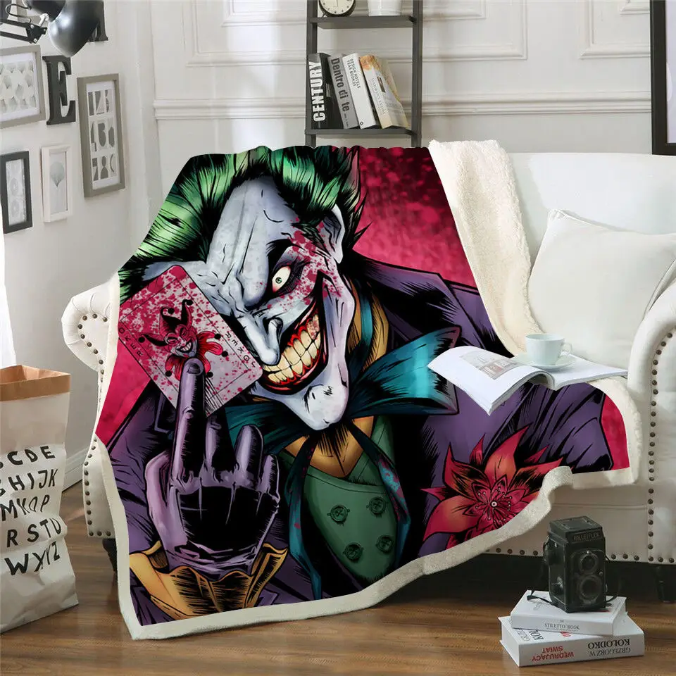 

Funny Clown Design Style Single Plush Throw Blanket Super Soft 3D Print Sherpa Fleece Microfiber Office Warm Quilts Kids Adult