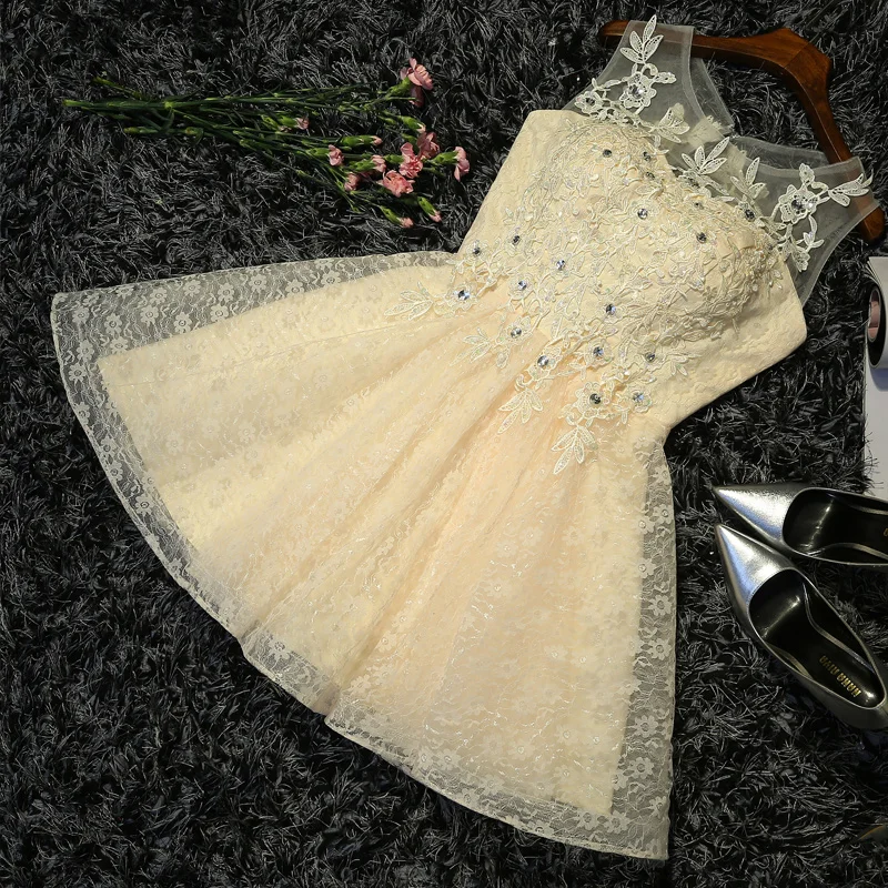 Женское коктейльное платье SSYFashion милое короткое цвета шампанского без рукавов с