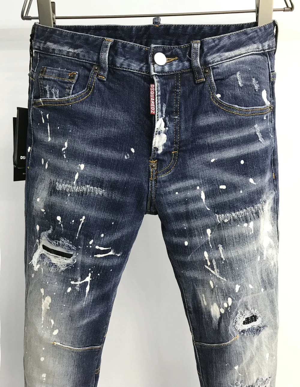 New DSQUARED2 Men's/Women Jeans Fashion Ripped Ink Paint Slim-Fit Pants 9816