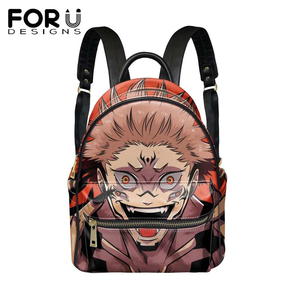 

FORUDESIGNS One Pieces Backpack Ladies Japanese Anime Jujutsu Kaisen Yuji Itadori Pattern Women Casual Pu Leather Shoulder Bags