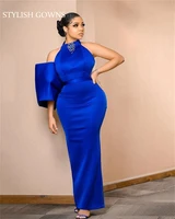 2021 african royal blue o neck evening dresses crystal party gowns mermaid robe de soiree
