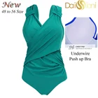 Женский слитный купальник с пуш-ап, большие размеры, однотонный, черный, синий, красный